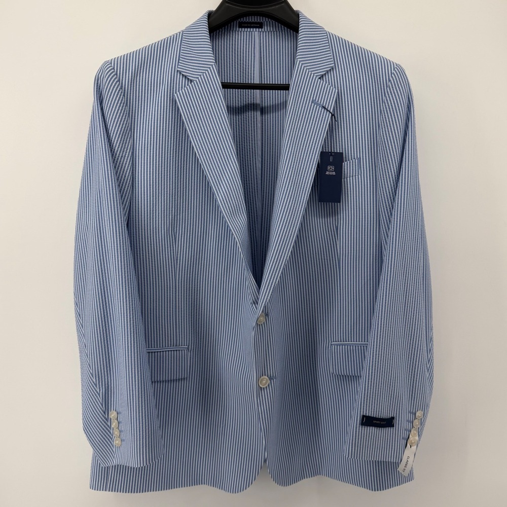Stafford‎ Sport Coat Mens 50R Blue White stripe Seersucker Preppy Blazer NWT